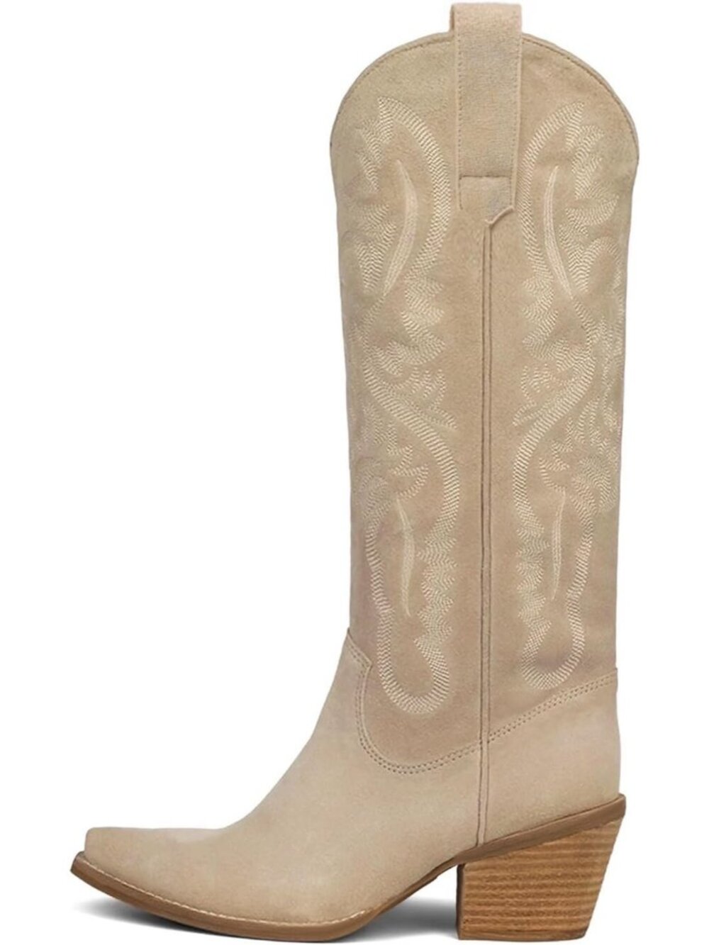 Women's Beige Knee High Boots Chunky Heel Western Cowgirl Boot With Zipper Shoes
